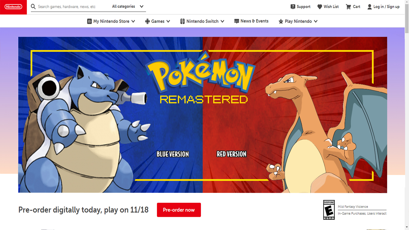 nintendo switch website mock-up